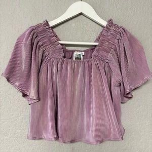 QOS Queen of Sparkles Lavender Pleat Flutter Top Size XS